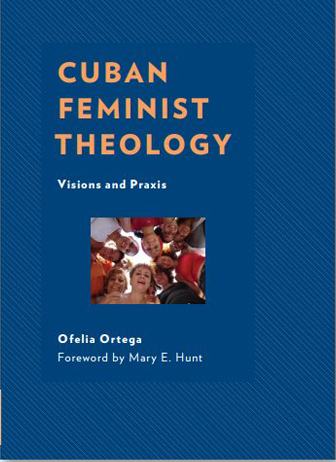 Caratula de libro de Ofelia Ortega, fondo azul con letra amarillas y pequeña imagen de rostros de mujeres.