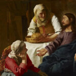 Cuadreo clásico del pintor Johannes Vermeer que muestra a Jesús con María y Marta de Betania