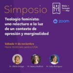 Convocatoria al simposio de teología feminista en América Latina, se muestra una imagen de los ponentes
